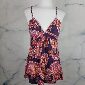 Boho Paisley Print Tank Top Purple Pink Indian Silky Perfect Music Festival top